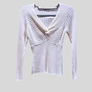 Sandro Cream Ribbed Twist Front Blouse